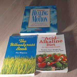 Set of Health and Diet books. Alkaline. Wheatgrass. Alternative health.